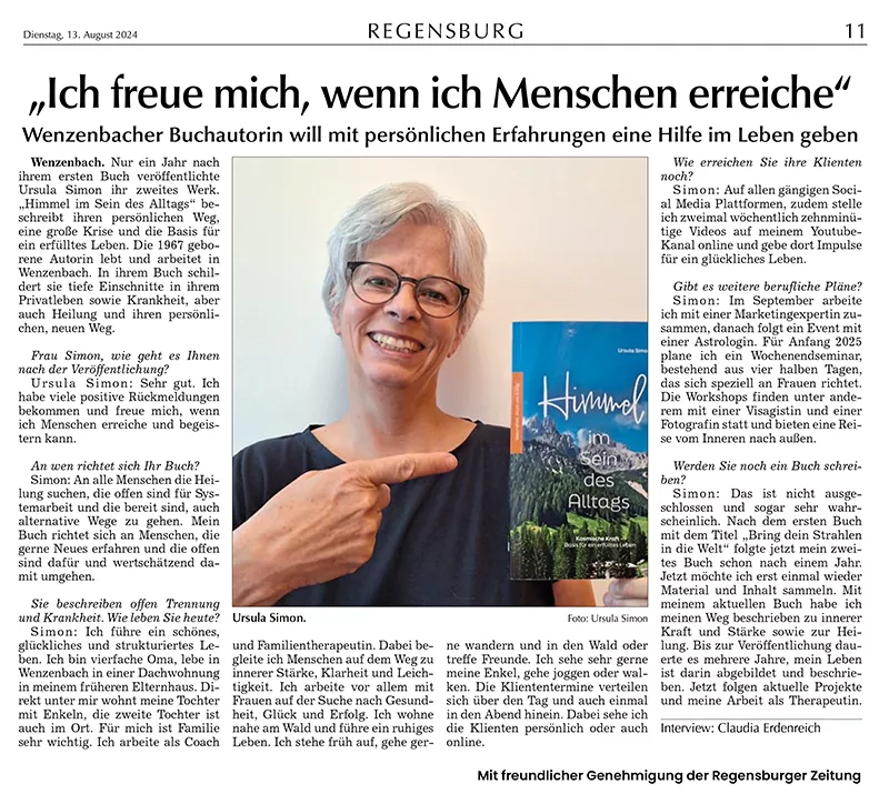 Ursula Simon im Interview der Regensburger Zeitung